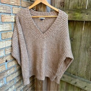 American Eagle Outfitters Chunky Knit Tan Oversized V-Neck Sweater